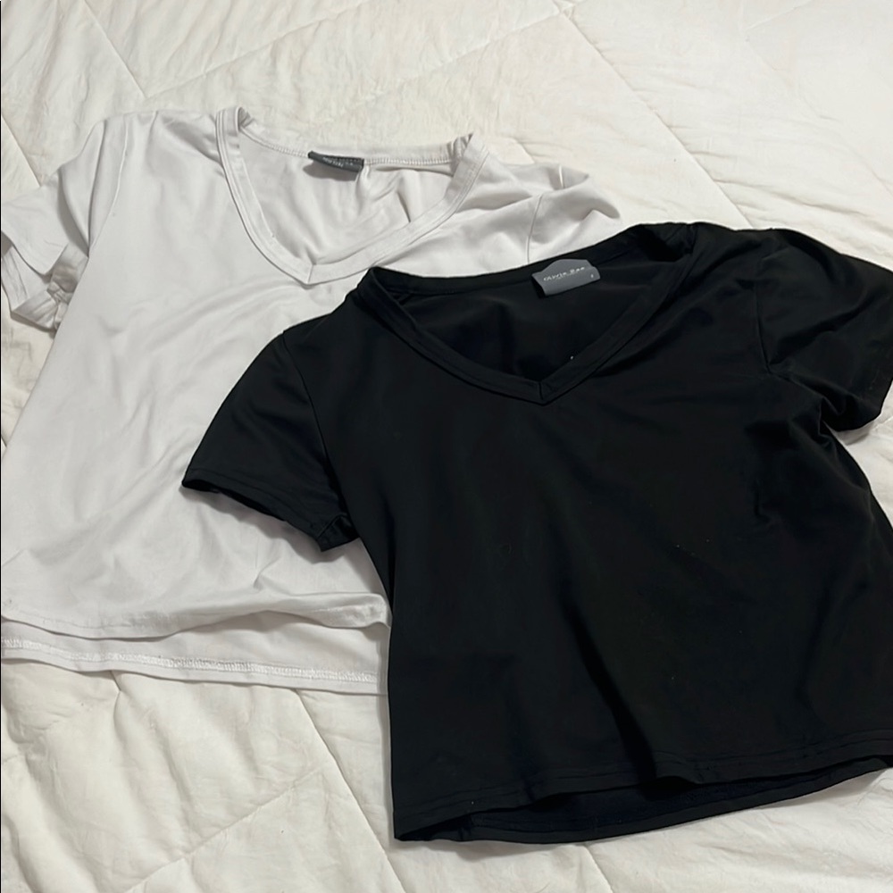 Olivia Rae Black and White V-Neck Tees